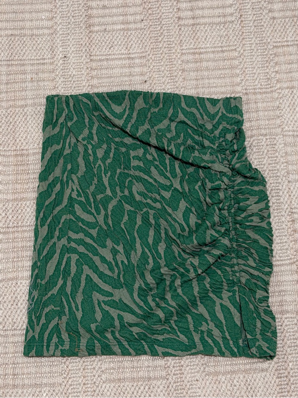 Zara Green Zebra-Print Ruched Mini Skirt